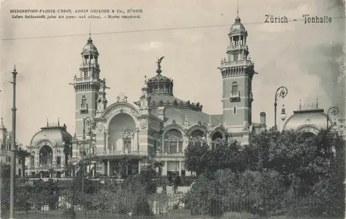 AK Zürich Tonhalle Werbung Schweiz gelaufen Postkarte