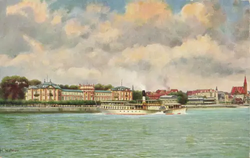 AK Biebrich Schloss Passagierdampfer Hessen ungelaufen Postkarte