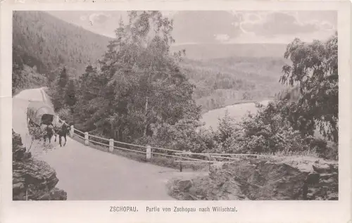 AK Zschopau Partie von Zschopau nach Wilischtal Pferdekutsche Sachsen 1918