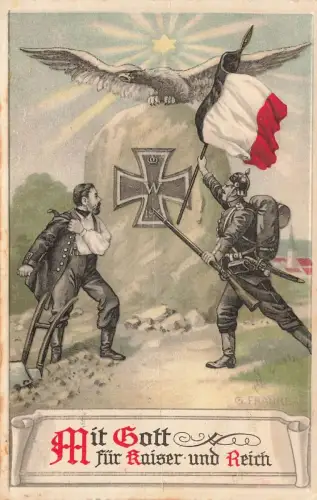 AK 1.WK Mit Gott für Kaiser u. Reich Soldat Eisernes Kreuz 1915 Patriotika