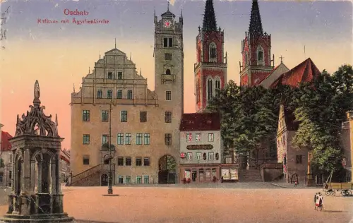 AK Oschatz Rathaus Ägydienkirche Sachsen 1932 gelaufen Postkarte