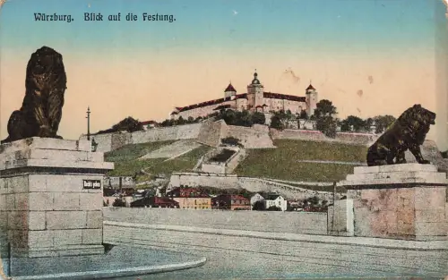 AK Würzburg Festung Löwen Statuen Bayern ungelaufen Postkarte