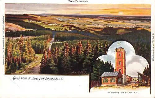 AK Schönheide West Panorama Prinz Georg Turm Sachsen 1925 Postkarte