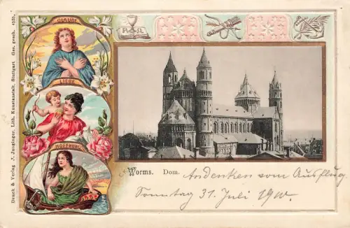 AK Worms Dom Passepartoutkarte Rheinland-Pfalz ungelaufen Postkarte geprägt