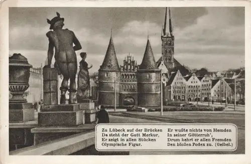 AK Lübeck Holsentor Petrikirche Spruchkarte Schleswig-Holstein Postkarte