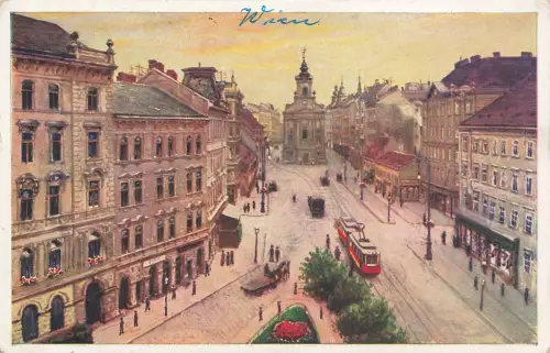 AK Wien Wiedner Hauptstraße Straßenbahn Österreich 1925 gelaufen Postkarte