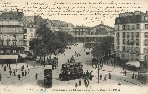 AK Paris Boulevard de Strasbourg et la Gaze de l'Est Frankreich gelaufen