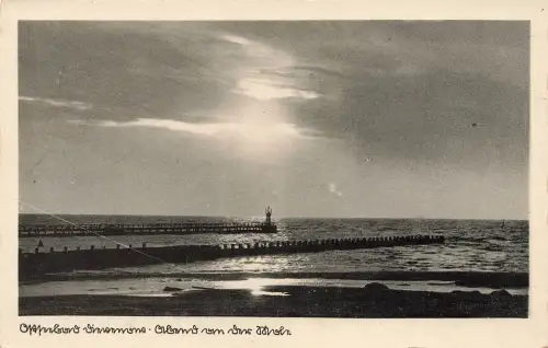 AK Ostseebad Dievenow Dziwnów Abend an der Mole Westpommern ungelaufen