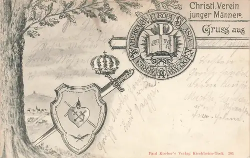 AK Vereins Karte Christlicher Verein junger Männer 1902 gelaufen Postkarte