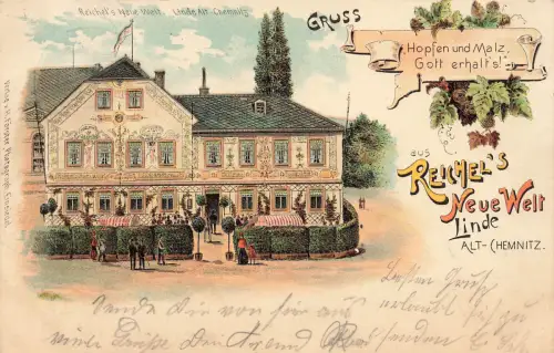 AK Chemnitz Reichels Neue Welt Restaurant Sachsen 1902 Postkarte Litho
