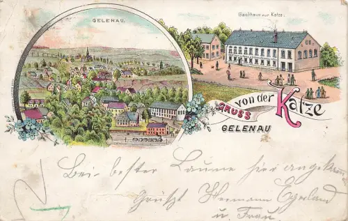 AK Gelenau Stadtansicht Gasthaus zur Katze Sachsen Erzgebirge 1901 Litho