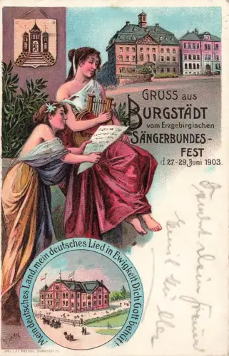 AK Burgstädt Erzgebirgisches Sängerbundesfest Sachsen 1903 gelaufen Postkarte