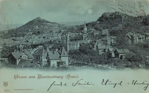 AK Blankenburg Stadtpanorama Mondscheinkarte Sachsen-Anhalt 1901 gelaufen