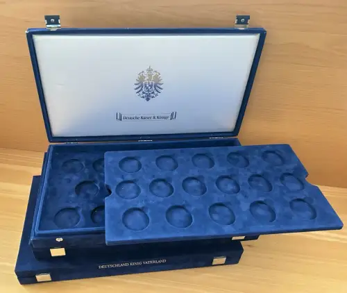 3 x Leer Etui blau Samt Münzbox für Münzen mit 2 Auflage