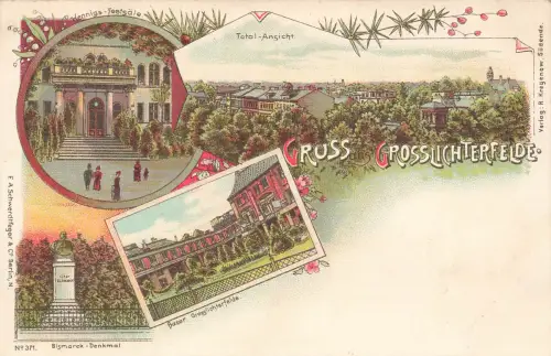 AK Grosslichterfelde Totalansicht Hennings Festsäle Denkmal Berlin Postkarte