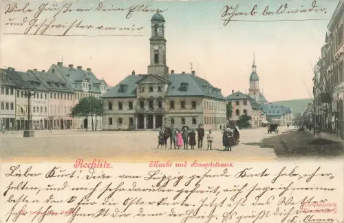 AK Rochlitz Markt Hauptstraße Kinder Sachsen 1902 gelaufen Postkarte