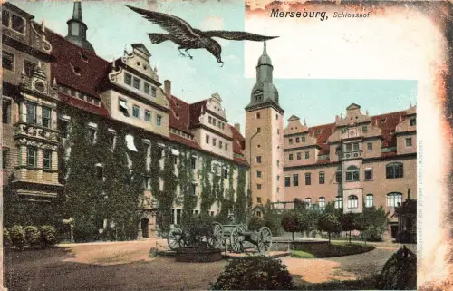 AK Merseburg Schlosshof Rabe Sachsen-Anhalt ungelaufen Postkarte