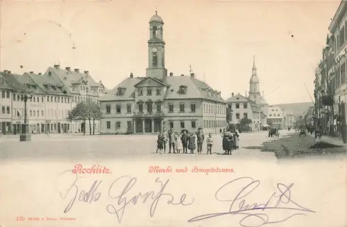 AK Rochlitz Markt Hauptstraße Kirche Sachsen 1902 gelaufen Postkarte