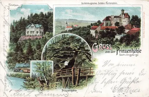 AK Hartenstein Prinzenhöhle Forsthaus Schloss Sachsen Erzgebirge 1902 Postkarte