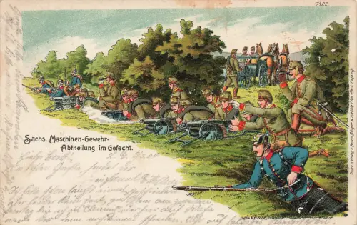 AK 1.WK Sächsische Maschinen Gewehr Abteilung im Gefecht 1904 Patriotika