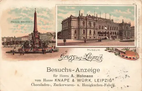 AK Leipzig Besuchsanzeige Haus Knape & Würk Schokoladenfabrik Sachsen 1898