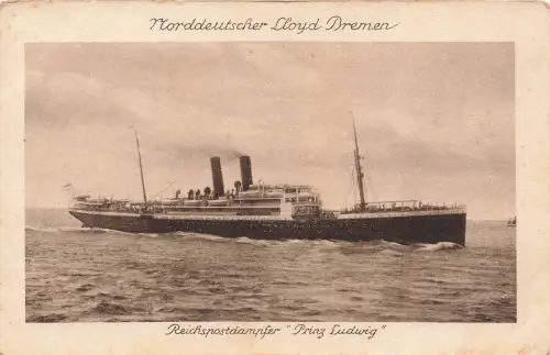 AK Reichspostdampfer Prinz Ludwig Norddeutscher Lloyd Bremen Postkarte