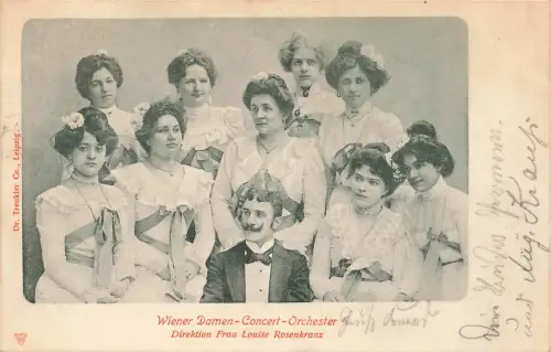 AK Wiener Damen Konzert Orchester Gruppenporträt Wien 1903 gelaufen Musikerkarte