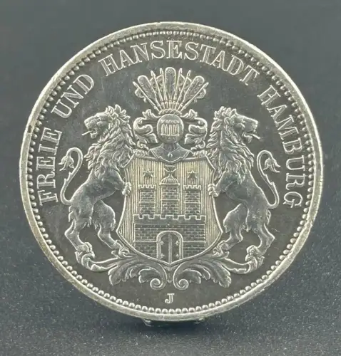 3 Mark Stadtwappen 1911 J Hamburg Deutsches Kaiserreich