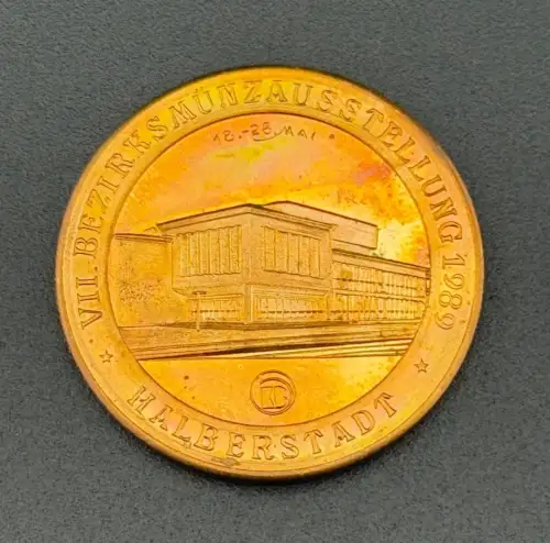 DDR Medaille Bezirksmünzaustellung Halberstadt Wassertorturm Klubhaus 1989
