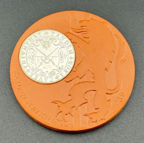DDR Porzellan Medaille Meissen / Sachsen mit Einlage Saxonia Numismatica 1989