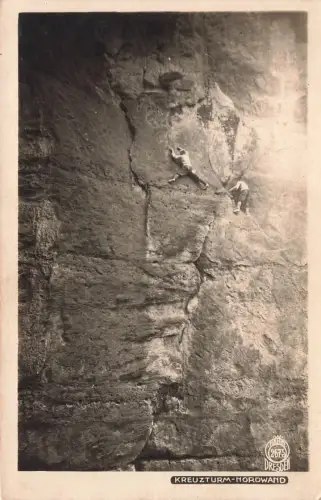 AK Sächsische Schweiz Kletterer Kreuzturm Nordwand Walter Hahn Nr. 2675 Sachsen