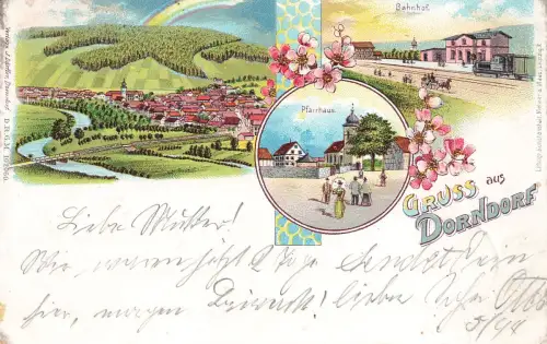 AK Dorndorf Stadtpanorama Pfarrhaus Bahnhof Thüringen 1900 Postkarte Litho