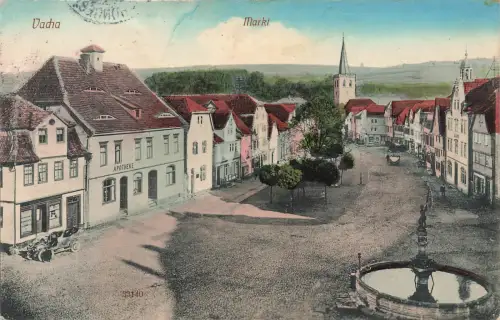 AK Vacha Markt Brunnen Apotheke Kirche Thüringen gelaufen Postkarte