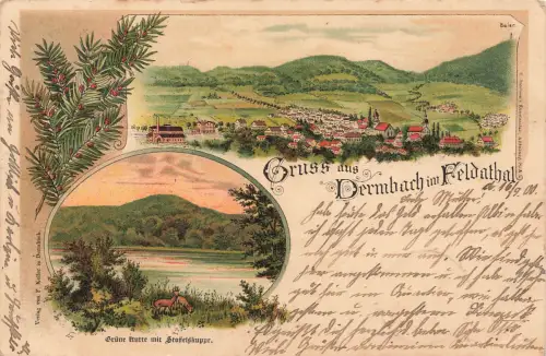 AK Dermbach Stadtpanorama Ferdathal Thüringen 1900 gelaufen Postkarte Litho