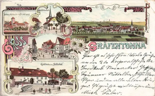 AK Gräfentonna Stadtpanorama Gasthaus Kellerhof Kirche Thüringen 1901 Litho