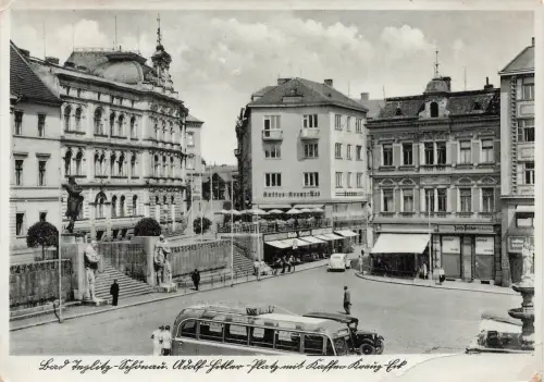AK Teplitz Schönau Adolf Hitler Platz Kaffee König Eck Böhmen 1942 Feldpostkarte