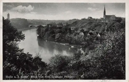 AK Halle a. S. Ortsansicht von Trothaer Felsen Sachsen-Anhalt 1940 Postkarte