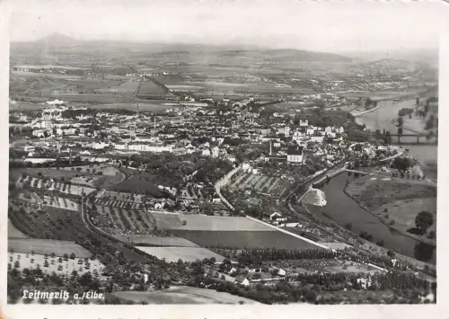 AK Leitmeritz a. Elbe Ortsansicht von oben Böhmen 1940 gelaufen Feldpostkarte