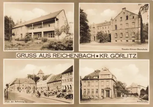 DDR AK Reichenbach Mehrbildkarte Kinderkrippe Oberschule Sachsen 1967