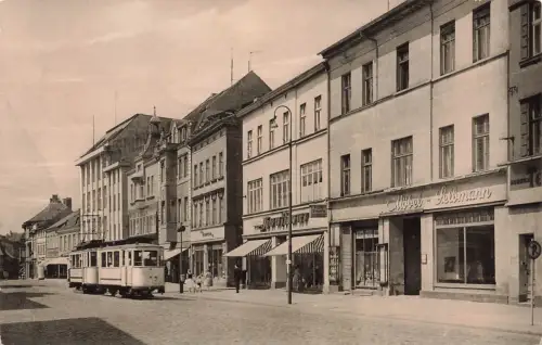 DDR AK Brandenburg Havel Hauptstraße Möbel Gelbmann 1963 gelaufen Postkarte