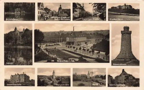 AK Glauchau Mehrbildkarte Sehenswürdigkeiten Sachsen 1940 gelaufen Postkarte