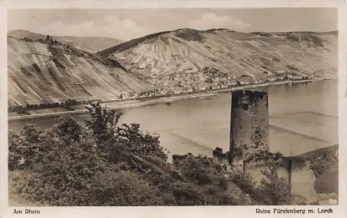 AK Lorch am Rhein Ruine Fürstenburg Weinberge Rheinland-Pfalz 1926 Postkarte