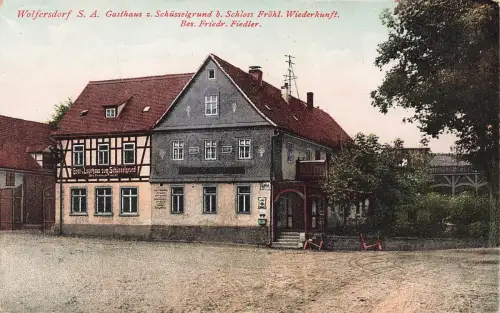 AK Wolfersdorf Gasthaus zum Schüsselgrund b. Schloss Wiederkunft Thüringen