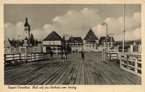 AK Zoppot Ostseebad Kurhaus vom Seesteg Pommern 1944 gelaufen Postkarte