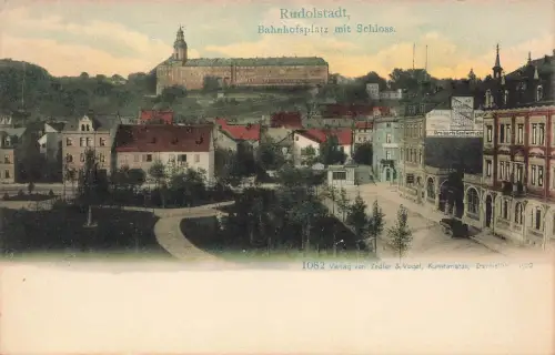 AK Rudolstadt Bahnhofsplatz Schloss Thüringen ungelaufen Postkarte