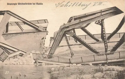 AK Moblin Gesprengte Weichselbrücke Polen 1916 gelaufen Feldpostkarte