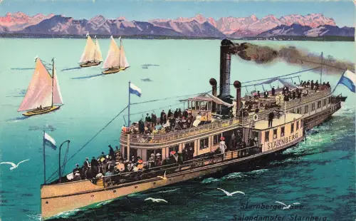 AK Sternberger See Salondampfer Starnberg Segelschiffe Mecklenburg-Vorpommern
