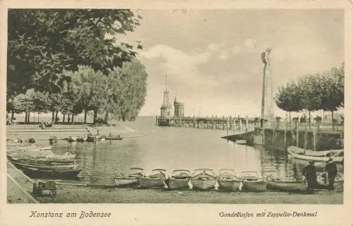 AK Konstanz am Bodensee Gondelhafen Zeppelin Denkmal Baden-Württemberg Postkarte