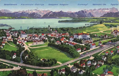 AK Benediktbeuern Karwendel Gebirge Zugspitze Panorama Bayern Postkarte