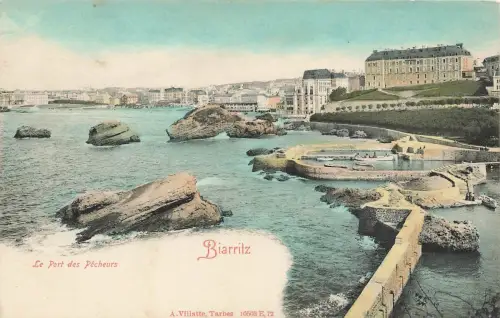 AK Biarritz Le Port des Pécheurs Atlantikküste Fischerhafen Frankreich Postkarte